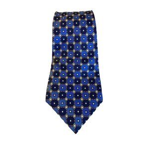 Rochas Paris 100% Silk Neck Tie Colorful Geometric Circle Print Handmade Blue